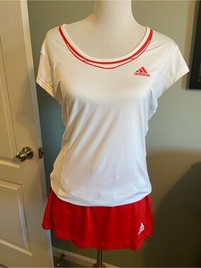 Adidas AdiPower ClimaCool White & Red Women's Tennis Top & Skort Set - Medium